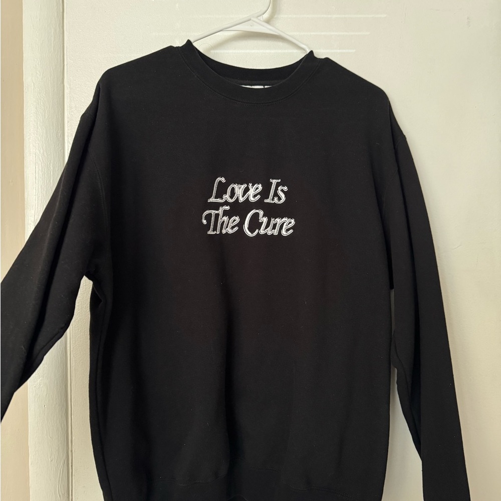 OBEY | LOVE IS THE CURE | Black Crewneck Sweater with Embroidered Text